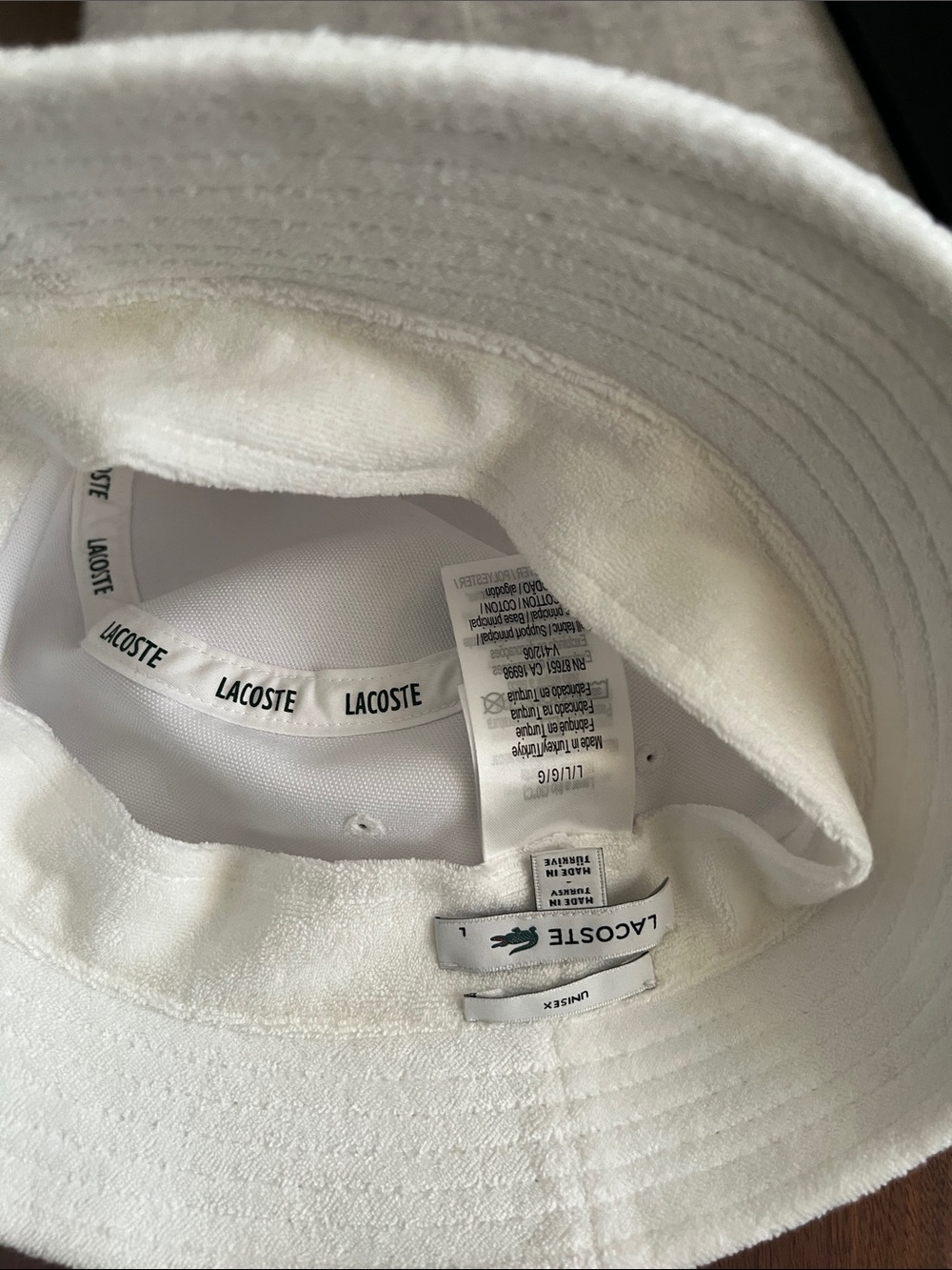Lacoste White Terry Bucket Hat with Green Crocodile - Picture 2 of 4